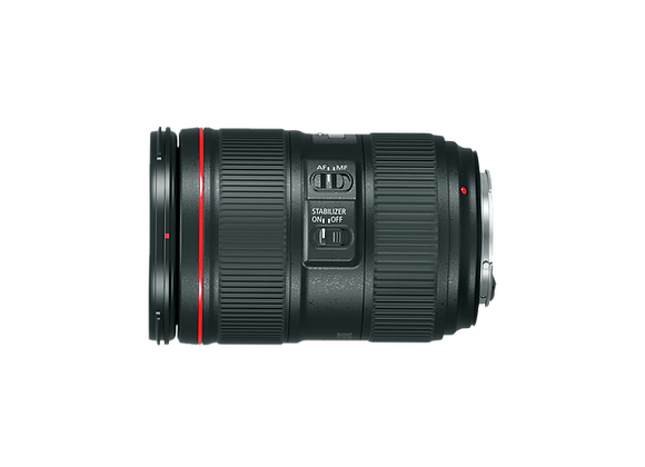 Zoom Photo Canon RF 24-105 F4 L IS USM vue de profil horizontale à la location