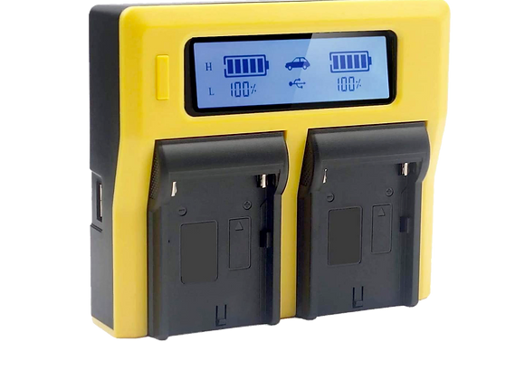 Chargeur Double couleur jaune et noir pour Batterie type Sony BPU avec écran Led en location