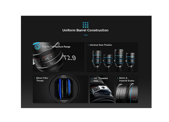 Série de 5 objectifs anamorphiques Sirui Venus 1,6x : 35, 50, 75, 100mm avec convertisseur à la location