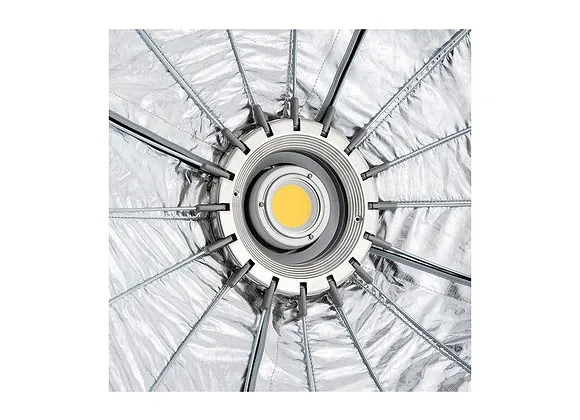 Vue interne du Light Dome 150. Support de lampe central avec matériau réfléchissant pour une lumière optimale et uniforme