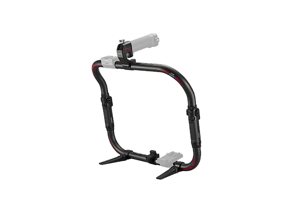 Support de stabilisation Tilta pour caméras, avec structure noire et câbles rouges, conçu pour la mobilité