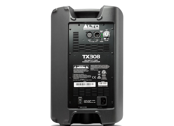 Enceinte XLR 350W Alto TX 308 noire vue de dos en location