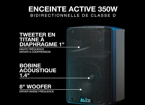 Détails techniques pour Enceinte XLR 350W Alto TX 308 en location