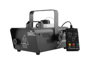 Machine à fumée Chauvet hurricane 1200 ultra compacte noire en vue de face en location chez Maximaloc