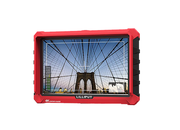 Moniteur Lilliput Ecran IPS 7" Full HD Avec bords rouges diffusant l'image du Pont de Brooklyn en location