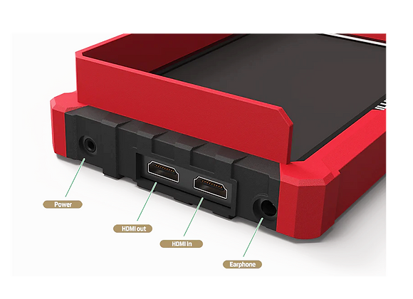 Moniteur Lilliput Ecran IPS 7" Full HD Avec bords rouges vue des prises HDMI en location