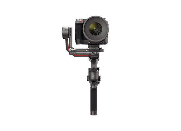 DJI Ronin-S3 Pro de face, avec caméra attachée, prêt à filmer