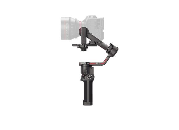 DJI Ronin-S3 Pro incliné, montrant la caméra montée et l'objectif