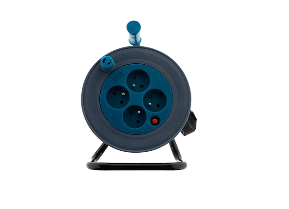 Touret Enrouleur avec 4 prises couleur Bleu Pétrole de 15m vue de face en location